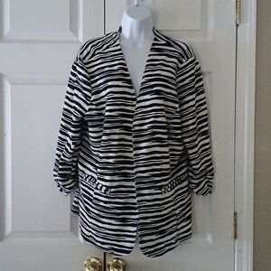 Kim Rogers black white zebra print open front jacket blazer Sz S NWOT